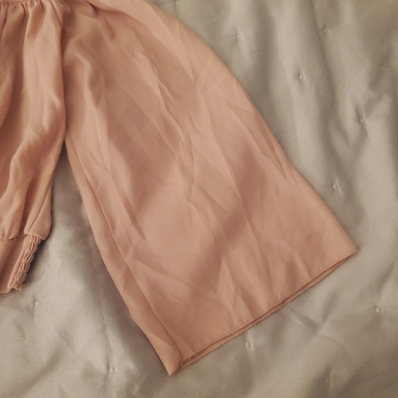 Blush Pink Cold Shoulder Bell Sleeve Smocked Crop Top - Picture 7 of 10